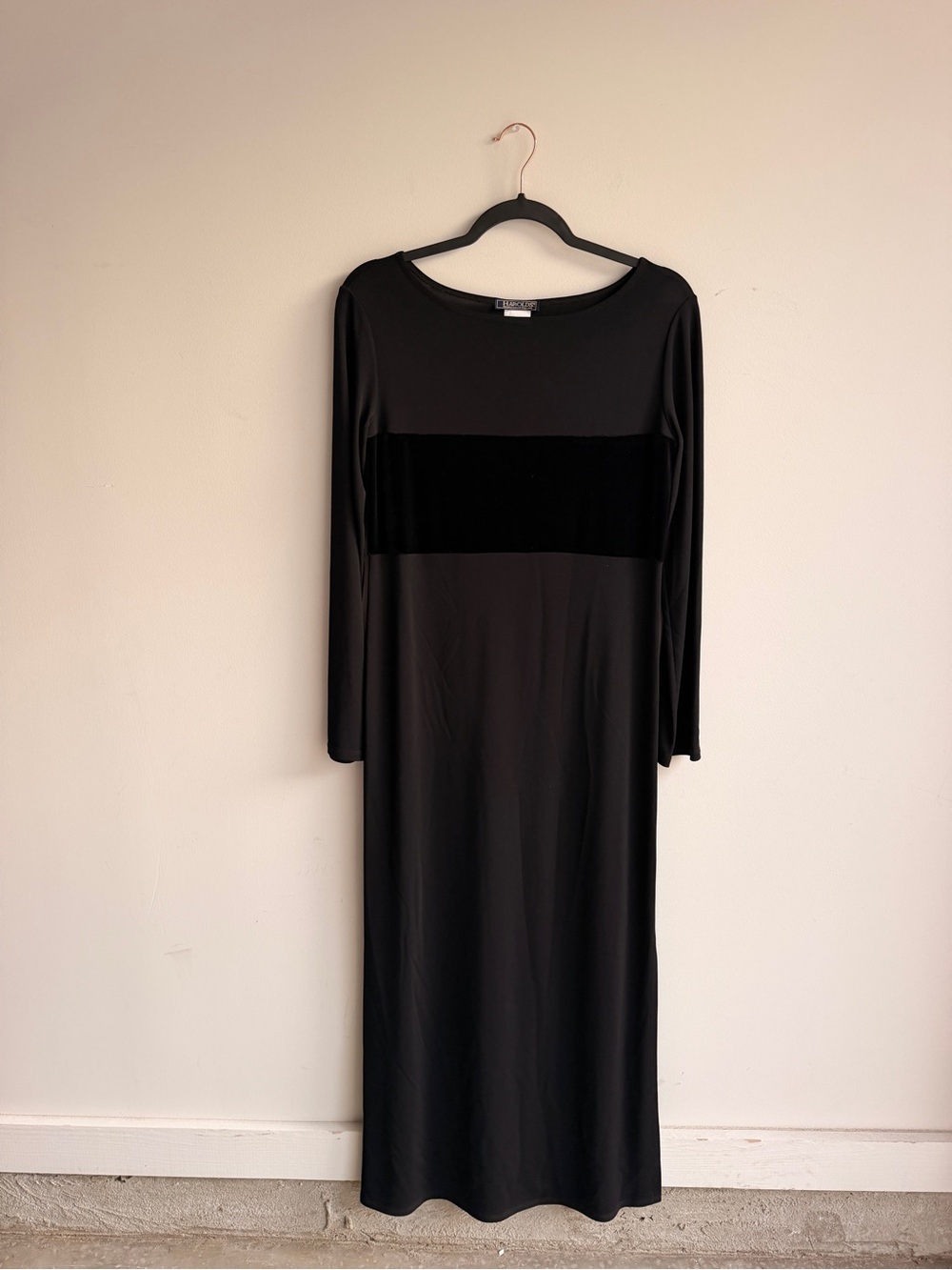 Harold's Black Long Sleeve Maxi Dress with Velvet Waist Panel